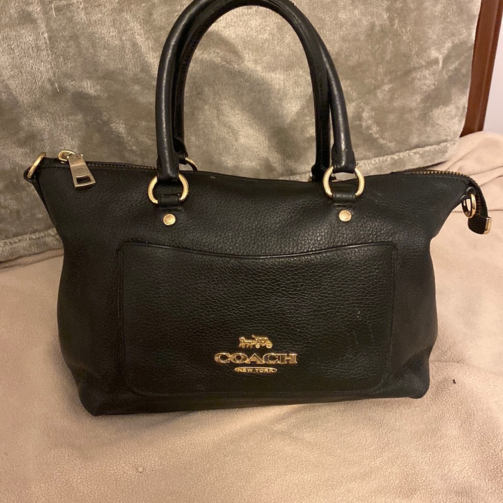 Coach Black pebbled leather top handle mini Emma